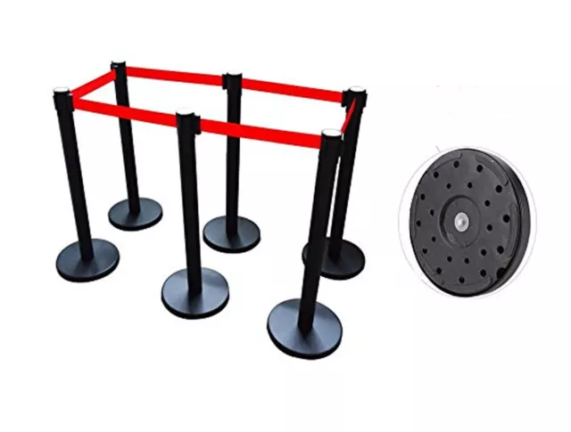 6PCS Red Retractable Belt Black Stanchion Post Pole Queue Crowd Control Barrier