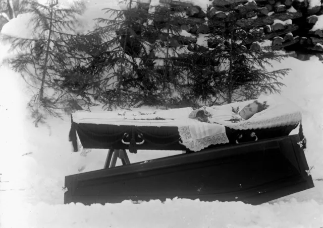 Antique Post Mortem Winter Casket Photo 224b Oddleys Strange & Bizarre
