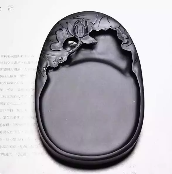 6" China Ink Natural Original Stone Hand-carved Lotus Flower Inkstone Inkslab