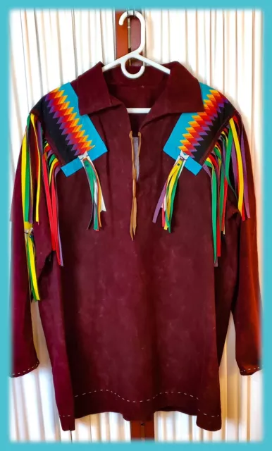 Vintage Native American Traditional Ribbon Shirt Seminole Patchwork Maroon XL