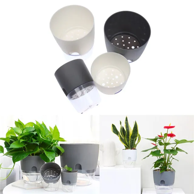 2 Layer Self Watering Plant Flower Pot Watering Container Handm~m'