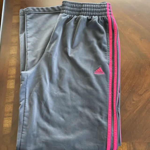 ADIDAS Women's Lined Black with Pink Stripes Athletic Pants Pockets Size XL EUC