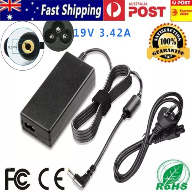 19V 3.42A 65W ADAPTER FOR ASUS TOSHIBA LAPTOP CHARGER POWER SUPPLY + Lead Cord