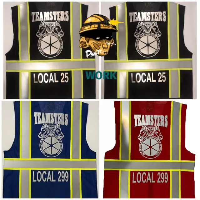 🚧 Teamsters Union Black Reflective Safety Vest 🚧 👉🏼 Add Your Local # 4 Free