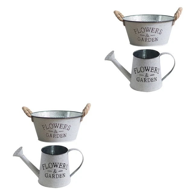 4 pcs Metall Wanne Pflanzer Verzinkt Vase Metall Oval Eimer