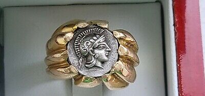 14K YELLOW GOLD GENUINE ANCIENT GREEK COIN DIAMOND  RING SIZE 9.5  19.4gr