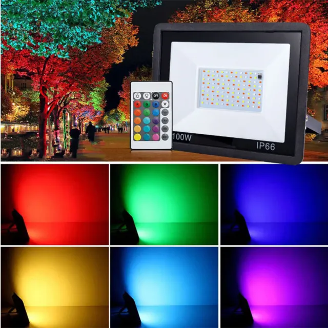 LED Fluter RGB Stecker Flutlicht Strahler Scheinwerfer Garten mit Fernbedienung