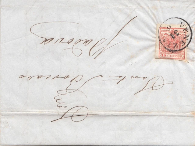 K.K.POST VENEZIA 1854 (LOMBARDEI und VENETIEN) - 15 CENTES auf Faltbrief  ...