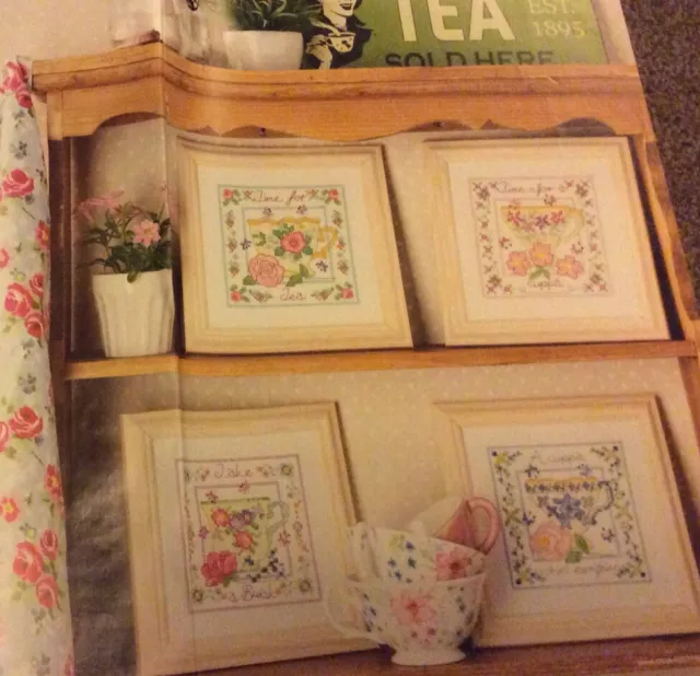 Lesley Teares 4 Vintage Styled Teacups Design cross stitch chart only/ 1983