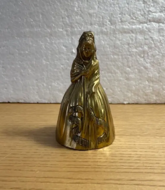 Brass Figural Bell Victorian Woman Full Skirt Head Cover Shawl 4.5” Table Bell