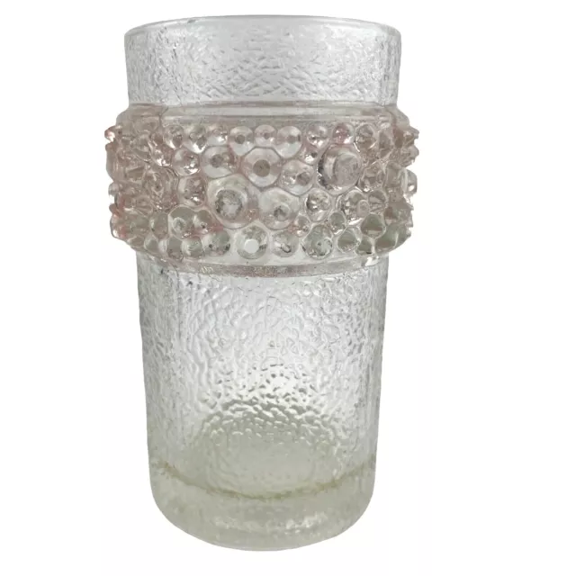 Thick Heavy Pink Vase Raised Line Surface Glass Bubbles Fleur De Lis Bottom 6"