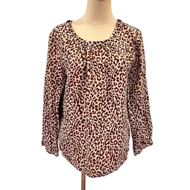 J.Crew Tessa Brown Cream Cheetah Animal Print 100% Linen Blouse