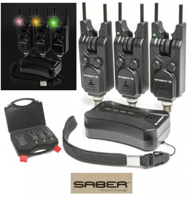 SABER S4 WIRELESS Bite Alarm Set 3 Alarms With Snags Receiver LED Carp  Fishing £59.95 - PicClick UK