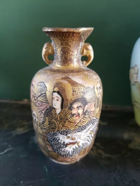 Antique Japanese Satsuma Meiji Period “A Thousand Faces“ Hand Painted Vase
