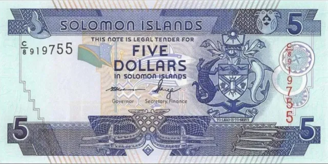$5 Solomon Islands Uncirculated Banknote. 2004 / 2018 Solomon Islands Bill Note.