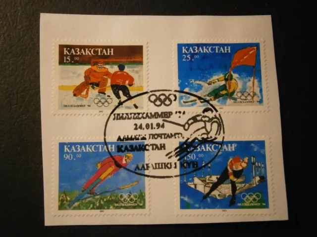 Kazajstán/Kazajstán, 1994, MiNr. 37 / 40, sellado Lillehammer