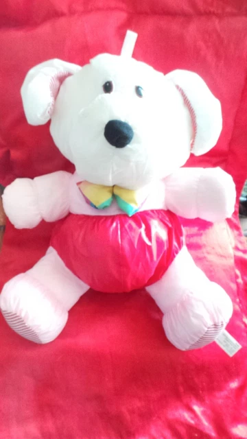 chien Bikin Puffalump doudou peluche blanc rose rouge 40 Cm