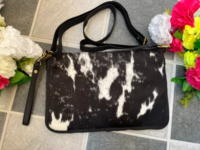 Real Cowhide Crossbody Purse Handbag  Hair On Leather Wristlet Sling Bags Women