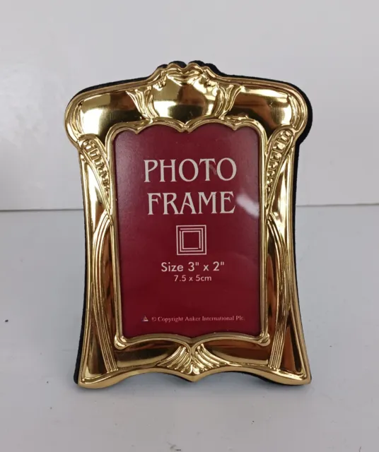 Vintage Small gold metal art deco style photo picture frame 3" X 2" Photo