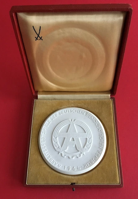 Porzellan Medaille mit Etui 6. Arbeiterfestspiele der DDR 1964 FDGB ( M96