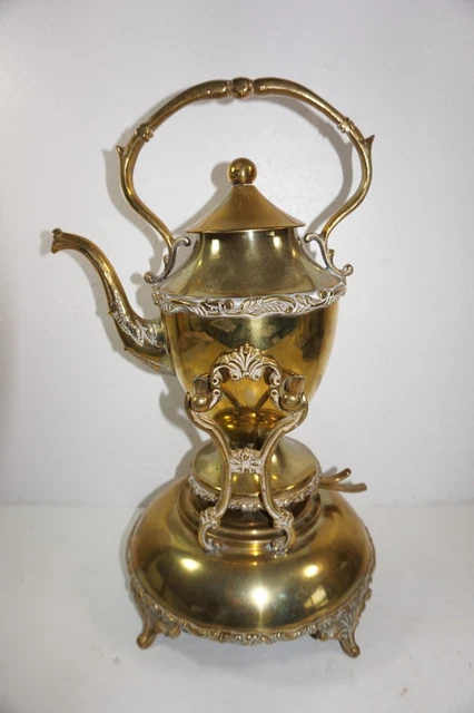 VTG Brass Tilting Coffee Teapot Kettle on Stand Sterno Heat 16" Tall Ornate