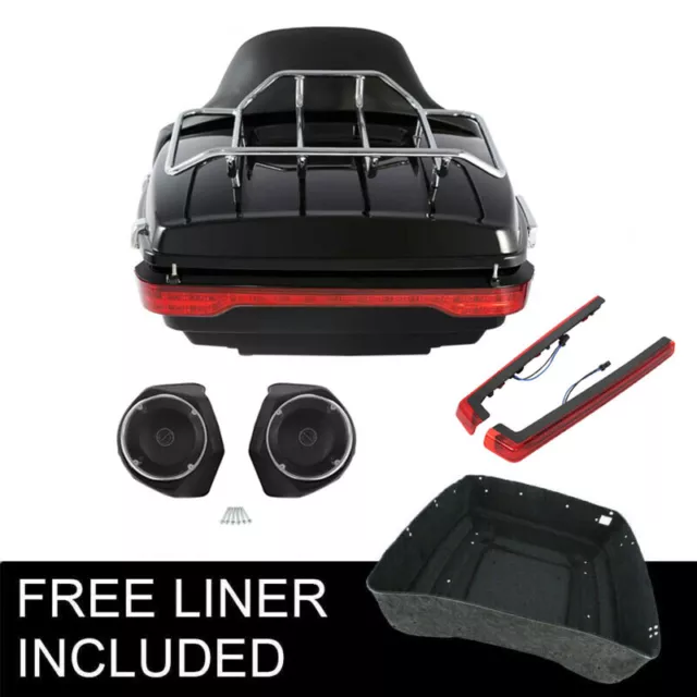 King Trunk Rack Backrest Speakers LED Light Fit For Harley Road Glide 2014-2023