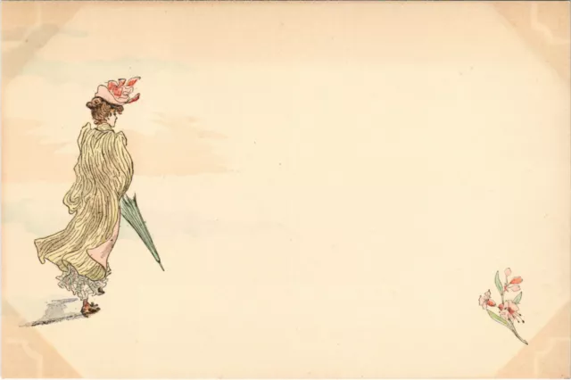 PC CPA HENRI BOUTET, ARTIST SIGNED, LADY WITH FLOWER, ART NOUVEAU, (b15540)