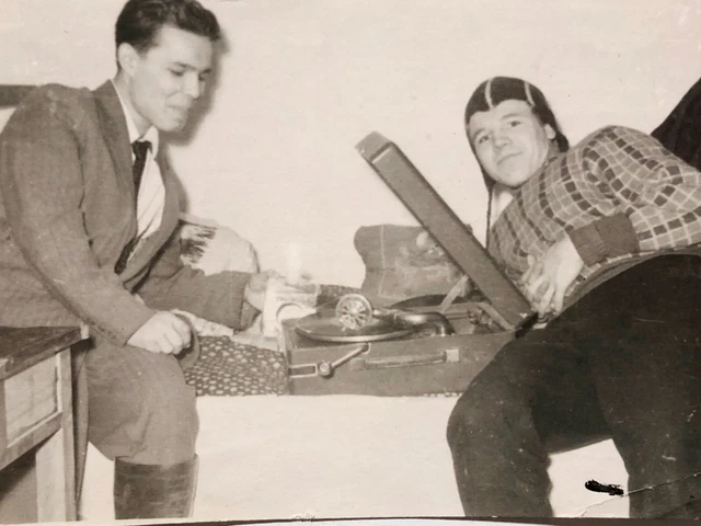 1960s Two Lovely Interesting Handsome Guys Gramophone Gay int B&W Vintage Photo