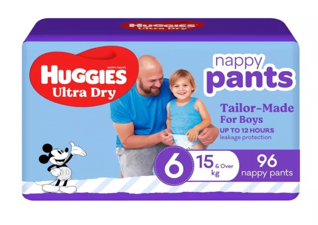 Huggies Ultra Dry Nappy Pants Boy Size 6 (15Kg and Over), 96 Count