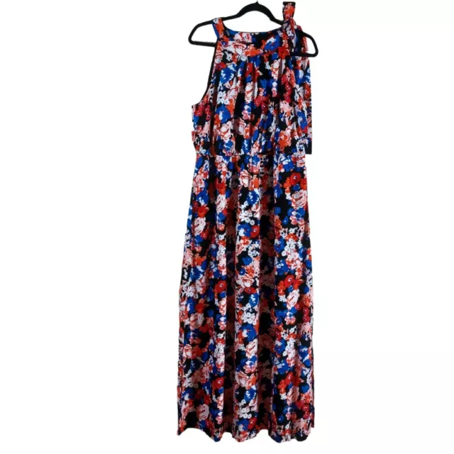MIXT by Heidi Weisel Floral Long Maxi Dress Size 16W Tie Neck Sleeveless Womens