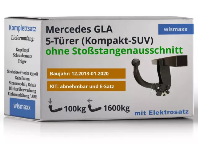 ANHÄNGERKUPPLUNG abnehmbar für Mercedes GLA X156 13-20 +13pol E-Satz spezifisch