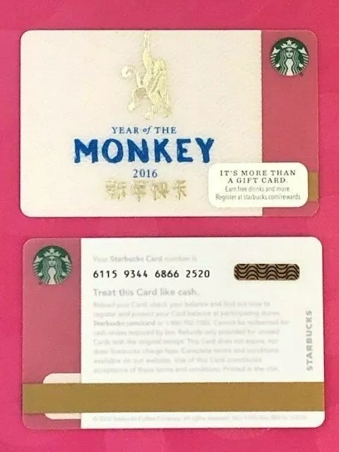 Starbucks 2016 New Year of the Monkey Lunar Card NEW Unused EXCELLENT