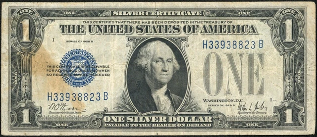 1928 B $1 One Dollar Funnyback Silver Certificate Note Fr#1602