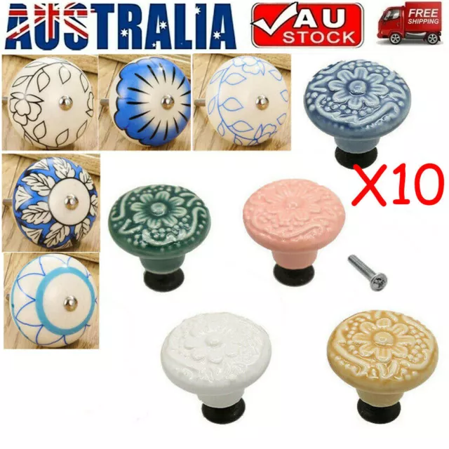 10X Retro Ceramic Cupboard Drawer Door Knobs Round Cabinet Kitchen Handle Pull