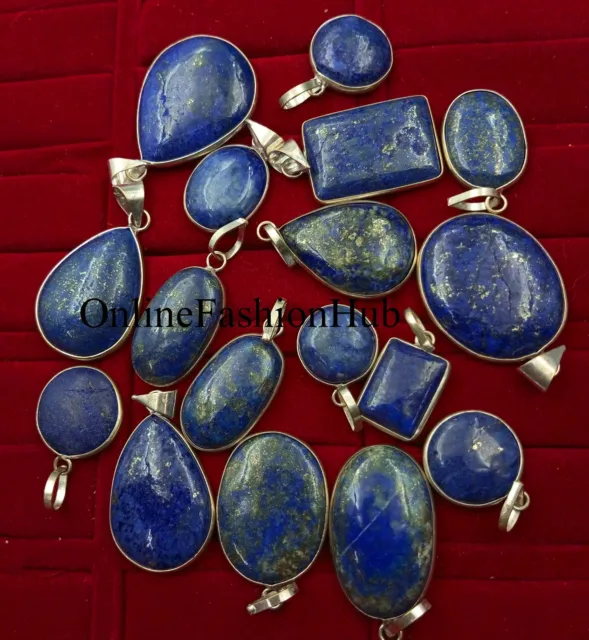 --Lapis Lazuli Gemstone 925 Sterling Silver Plated Wholesale Lot  Pendants