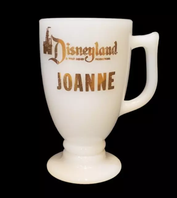 Vintage Disneyland Milk Glass Pedestal JOANNE Cup Irish Coffee Mug Gold Name