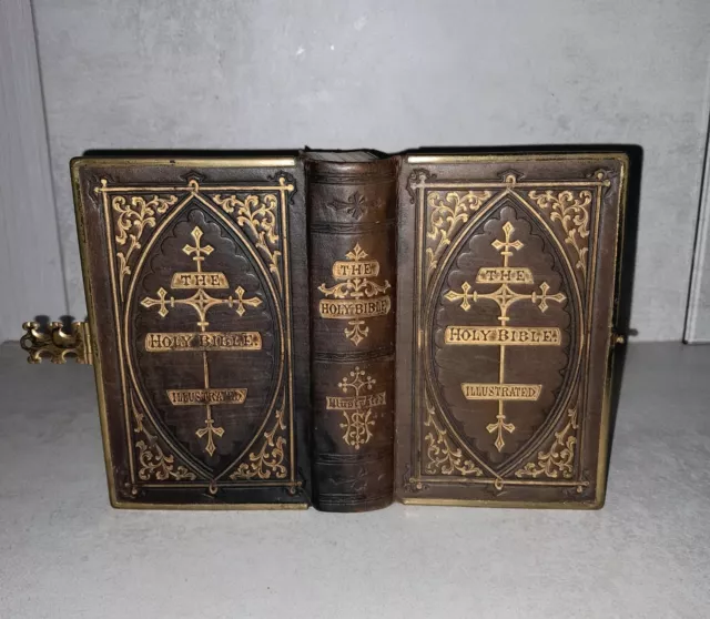 Stunning 1865 Holy Bible, Brass Clasp, Plates & Maps, Charles Courtier & Sons