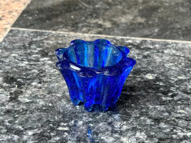Vintage Flower Shaped Clear Blue Glass Candle Holder