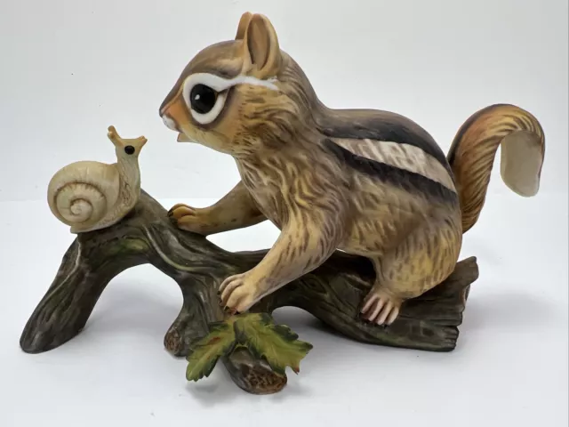 Vintage Home Decoration Master Piece Porcelain By Homco Figurine Squirrel Snail