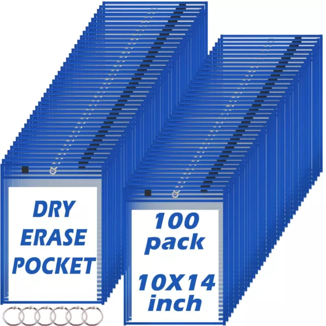 100 Pack Dry-Erase Pockets Sleeves Bulk Job Ticket Holders Oversized Reusable...