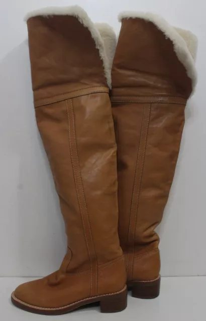 CELINE Tan Leather Sherling Thigh Over the Knee Boots Size 38 (UK 5)