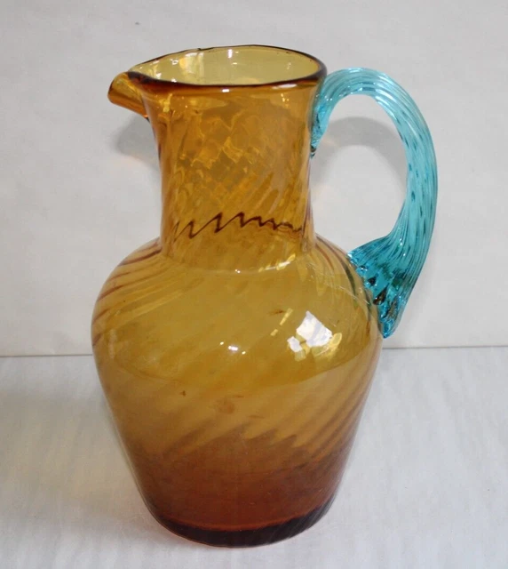 Pichet Ancien En Verre Soufflé Portieux Georges Sand Ambre Et