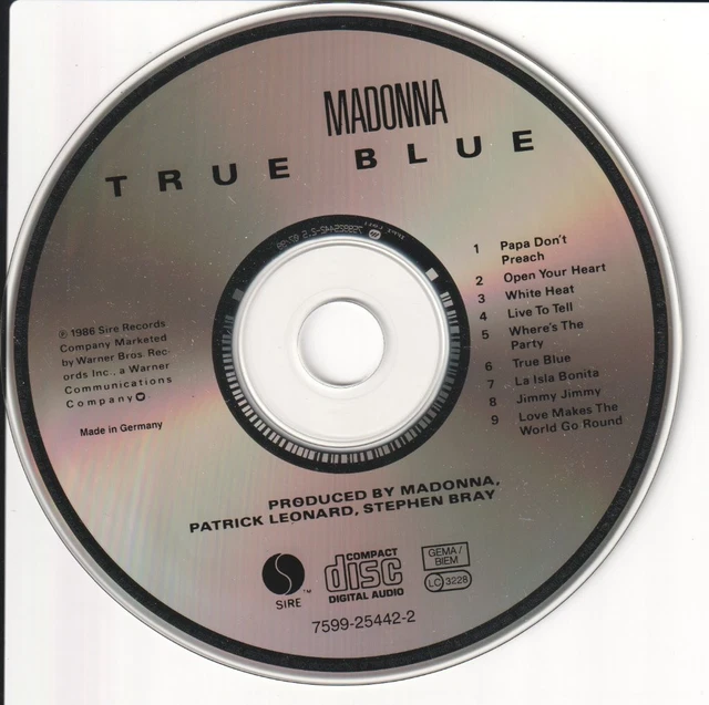 MADONNA TRUE BLUE CD Sire Allemagne 1986 7599254422 EUR 11,68 - PicClick FR