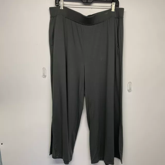 Eileen Fisher Capri Pants Womens XL Gray Wide Leg Side Slit Stretch Knit Palazzo