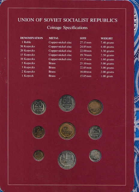 Coin Sets of All Nations USSR Russia UNC 1 Ruble 2,3,5,10,15,20,50 Kopecks 1979 2