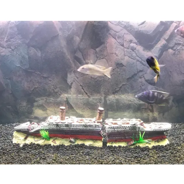 Aquarium Fish Tank Medium Titanic Boat Ornament Landscaping Decor Cave Hide