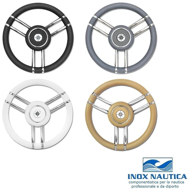 Volante Panarea Bianco Volante Nautico GATE14 Panarea - 35cm, 6 Razze, Acciaio Inox E PU Bianco, Made In Italy Attacco Standard 17/19mm