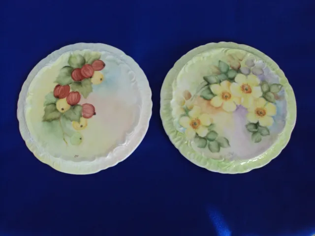 Lovely Vintage Floral Victorian Hand Painted Art Plates Set of 2 Artist Signed