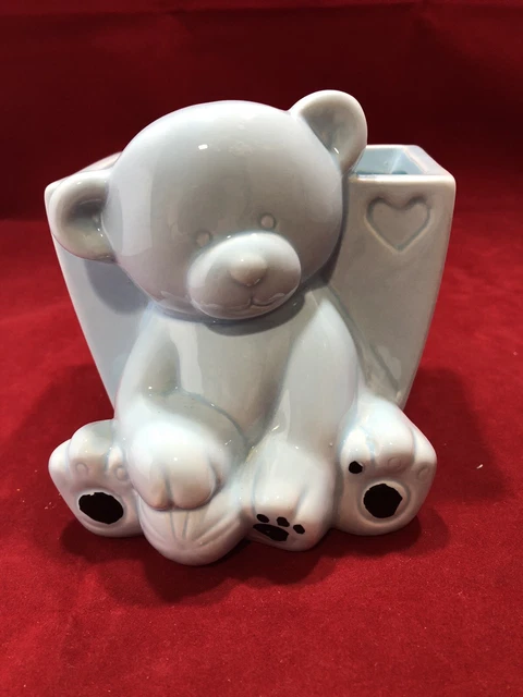 Napco Baby Blue Teddy Bear with Hearts Planter MCM Nursery Baby