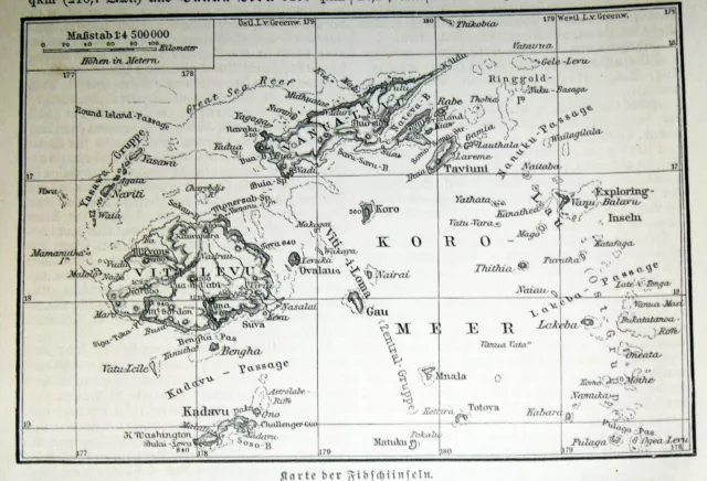 FIDSCHI Inseln Archipel Landkarte Druck im Text von 1894 – 127 Jahre ORIGINAL